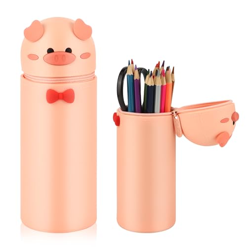 JSMTKJ Stand up Federmäppchen,Silikon Federmäppchen,2-in-1 Weiche Silikontasche,Tier Stifthalter,Cartoon Federmäppchen,Federtasche aus Weichem Silikon für Stifte von JSMTKJ