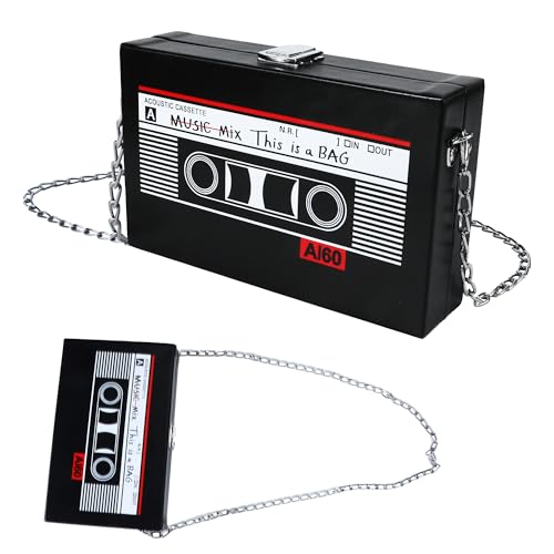 JSMTKJ Kassette Handtasche Retro Umhängetasche Damen | Vintage Bankett Handtasche mit Kette Schräge Schultertasche im 80er 90er Jahre Design für Disco-Party & Alltag von JSMTKJ