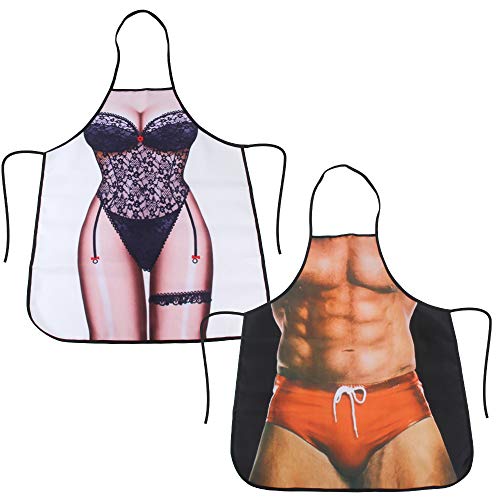 JSMTKJ Schürze BBQ Grillschürze Kochschürze Partyschürze Lustige ursprüngliche Kochschürze für Männer Frauen Erwachsene (Muscle+Lace) von JSMTKJ