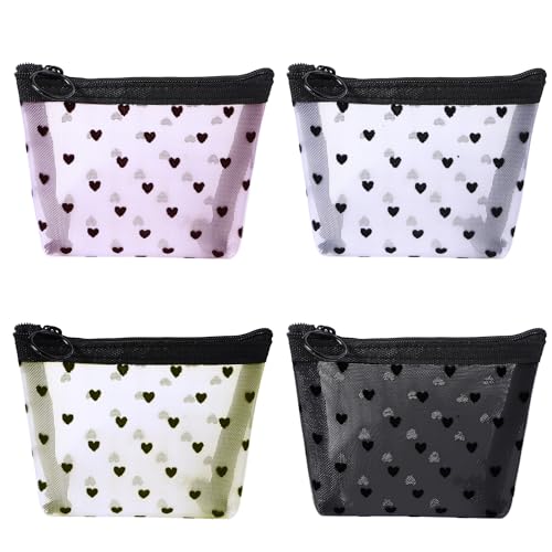 Mini Kulturbeutel mit Reißverschluss,4PCS Mesh Kosmetiktasche Netz Klein Tasche Mini Geldbeutel Geldbörsefor Tragbare Reise Organizer for Lippenstift, Datenkabel, Kopfhöre von JSMTKJ