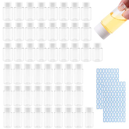 Reiseflaschen 50 Stück Pröbchen Fläschchen Tragbare Plastikflasche mit Deckel Schraubverschluss 20ml und 30ml, für Kosmetik Camping Reisen Shampoo Lotion, mit 3 Aufkleber von JSMTKJ