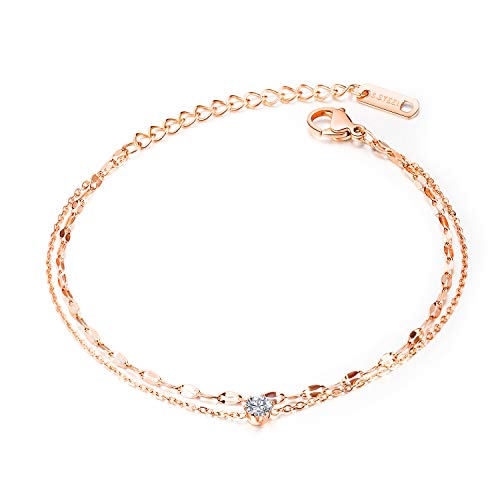 JSNOM Armband Damen Silber Edelstahl: Mädchen Frauen Freundschaft verstellbare Armbänder mit 3A Cubic Zirconia, Geschenk Schmuck für Geburtstag Weihnachten Freundin Tochter Mama (Rosegold) von JSNOM