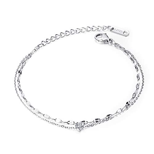 JSNOM Armband Damen Silber Edelstahl: Mädchen Frauen Freundschaft verstellbare Armbänder mit 3A Cubic Zirconia, Geschenk Schmuck für Geburtstag Weihnachten Freundin Tochter Mama (Silber) von JSNOM