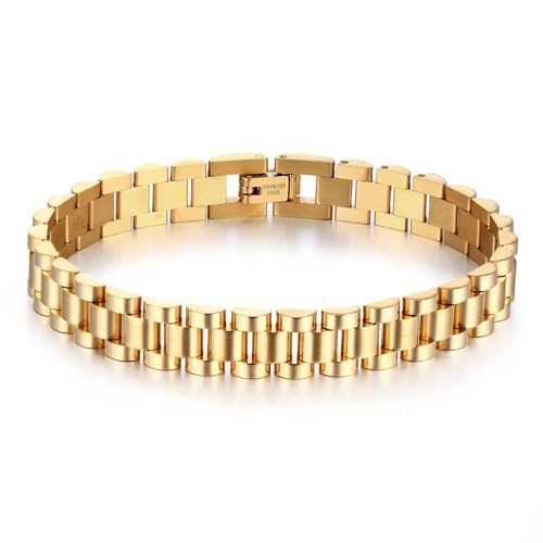 JSNOM Armband Herren Edelstahl Geschenke: Armbänder Schwarz Gold Silber Valentinstag Geburtstagsgeschenk Liebesgeschenke Schmuck Geschenk für Freund Ehemann Männer (Gold, 10mm) von JSNOM