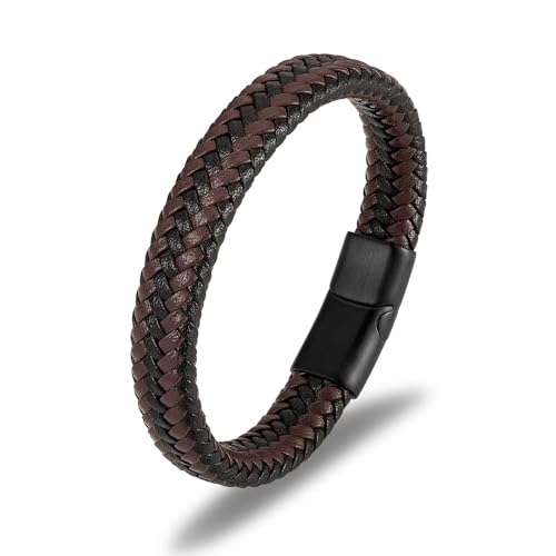 JSNOM Armband Herren Lederarmband Geschenke: Geflochten Leder Weihnachten Vatertag Valentinstag Geburtstagsgeschenk Liebesgeschenke Schmuck Geschenk Armbänder für Männer (E-Schwarz Braun-8.3inch) von JSNOM
