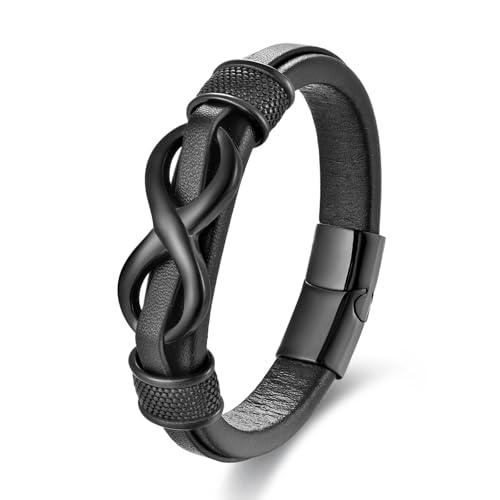 JSNOM Armband Herren Lederarmband Geschenke: Geflochten Leder Weihnachten Vatertag Valentinstag Geburtstagsgeschenk Liebesgeschenke Schmuck Geschenk Armbänder für Männer (Schwarz, M-8.3inch) von JSNOM