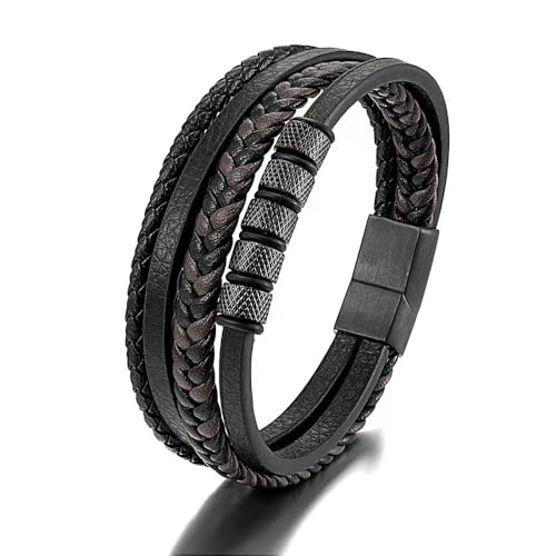 JSNOM Armband Herren Lederarmband Geschenke: Geflochten Leder Weihnachten Vatertag Valentinstag Geburtstagsgeschenk Liebesgeschenke Schmuck Geschenk für Freund Ehemann Papa Männer (19CM, Schwarz) von JSNOM