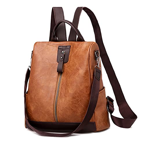 JSNOM Damen-Rucksack aus Leder, mit Diebstahlschutz, klein, elegant, wasserdicht, für Hochzeiten, Schule, Einkaufen, Arbeiten, braun von JSNOM