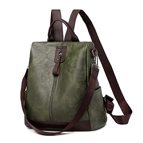 JSNOM Damen Rucksack Leder Casual Anti-Diebstahl: Rucksack Damen Kleine Elegante Wasserdichte Daypack für Universität Schule Einkaufen Arbeit, grün von JSNOM