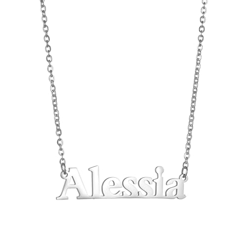 JSNOM Namenskette HalsKette Damen Silber: Kette Schmuck mit Namen Anhänger, Geburtstag Valentinstag Weihnachten Geschenke für Freundin Mutter Tochter Mädchen Frauen (Alessia) von JSNOM