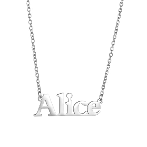 JSNOM Namenskette HalsKette Damen Silber: Kette Schmuck mit Namen Anhänger, Geburtstag Valentinstag Weihnachten Geschenke für Freundin Mutter Tochter Mädchen Frauen (Alice) von JSNOM