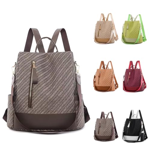 JSNOM Rucksack Damen Klein Lederrucksack: Cityrucksack Wasserdicht Rucksäcke Daypacks Elegant Rucksackhandtaschen PU Leder Tagesrucksack für Frauen (Kaffee) von JSNOM