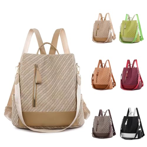 JSNOM Rucksack Damen Klein Lederrucksack: Cityrucksack Wasserdicht Rucksäcke Daypacks Elegant Rucksackhandtaschen PU Leder Tagesrucksack für Frauen (Khaki) von JSNOM