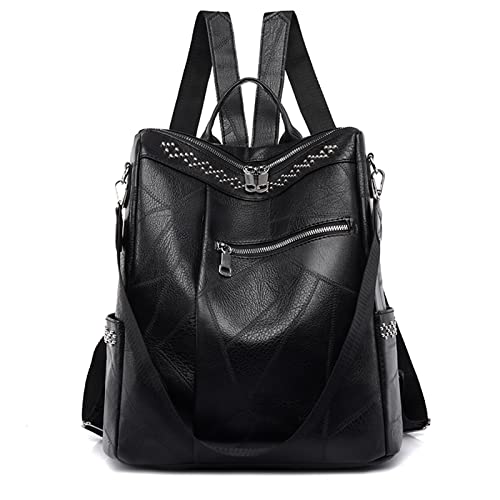 JSNOM Rucksack Damen klein Lederrucksack Elegant Anti Diebstahl Multifunktions Wasserdicht Mode Stilvolle lässige Geldbörse Handtaschen Tagesrucksack Rucksäcke für Damen Mädchen (Black) von JSNOM