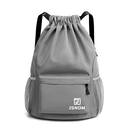 JSNOM Turnbeutel Kordelzug Wasserdicht Sportbeutel: Beutel Rucksack Groß mit Reißverschluß Innentasche Gymsack Gym Bag für Damen Herren (Grau) von JSNOM