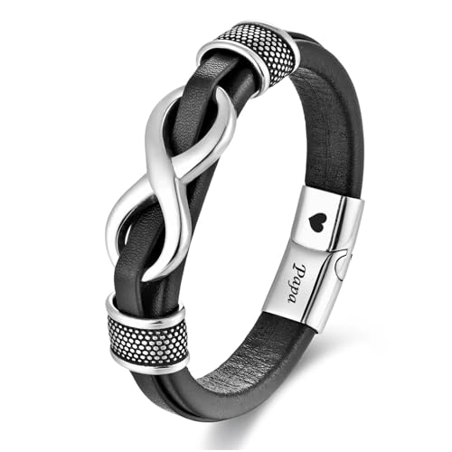 JSNOM Vatertagsgeschenke für Papa Geschenk Armband: Schmuck Geflochten Leder Weihnachten Geburtstagsgeschenk, Lederarmband Papa Geschenk Vatertag (Silber) (Silber, L-9.0inch) von JSNOM