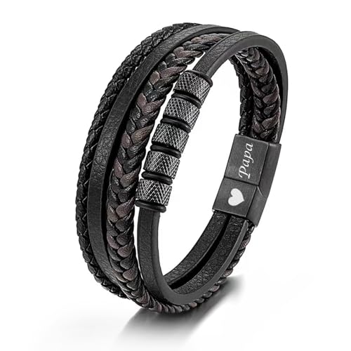 JSNOM Vatertagsgeschenke für Papa Geschenk Armband: Schmuck Geflochten Leder Weihnachten Geburtstagsgeschenk, Lederarmband Papa Geschenk Vatertag (21CM, Schwarz) von JSNOM