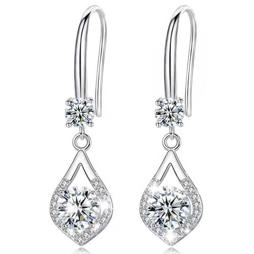 Ohrringe Silber 925 Hängend Damen: JSNOM Schmuck Ohrhänger mit 5A Zirkonia, Geburtstag Valentinstag Weihnachten Geschenke für Freundin Mutter Frau Tochter Frauen (Silber) von JSNOM