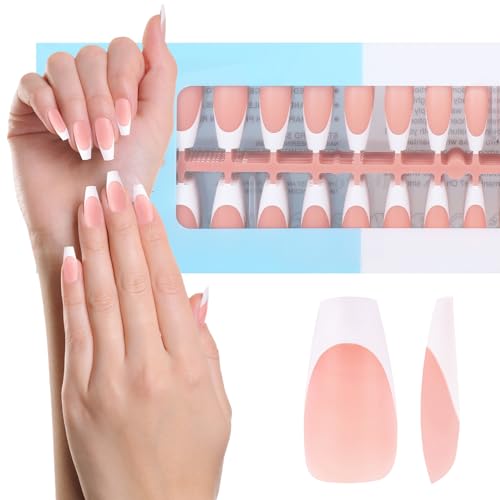 JSRQT 240Stk French Künstliche Nägel Langer Coffin Full Cover Falsche Nagelspitzen Tip for Gelnägel 3in1 X-Coat Tip Nägel Aufkleben Acryl French Press on Nail DIY Nagelkunst für Frauen Mädchen, Braun von JSRQT