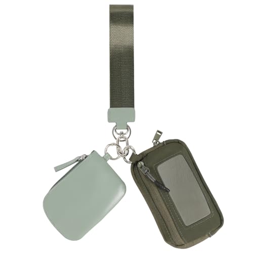 JSRQT Handgelenk-Geldbörse Schlüsselanhänger für Damen, Abnehmbare Münzgeldbörse mit Zwei Fächern, Kompaktes Münztasche RFID-Geldbörse,Kleine Reise-Geldbörse (Grün) von JSRQT