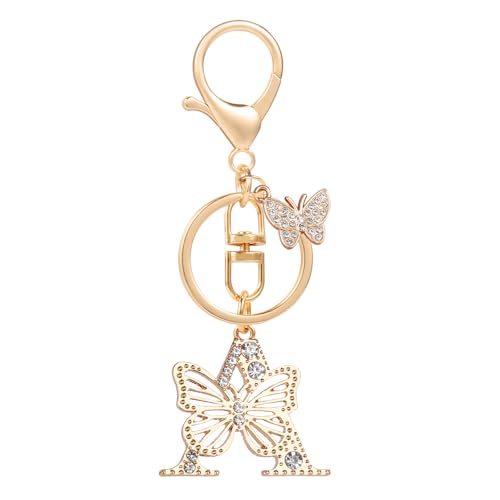 JSRQT Personalisierter Buchstaben Schlüsselanhänger, Metall Alphabet Schlüsselanhänger mit Schmetterling Quaste, Kristall Buchstabe Anhänger für Frauen Mädchen Tasche Charm Deko (A) von JSRQT