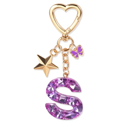 JSRQT Schlüsselanhänger Buchstabe mit Anfangsbuchstaben Name S Lila Schmetterling Schlüsselband für Damen Mädche Frauen Personalisiert Schlüssel Anhänger Geburtstagsgeschenk Harz Schlüsselringe von JSRQT