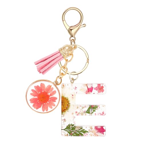 JSRQT Schlüsselanhänger mit Anfangsbuchstaben E,Harz Schlüsselanhänger Buchstabe für Damen Mädchen,Rosa Initiale Alphabet Schlüsselringe,Keychain Aesthetic mit Quaste Anhänger(E) von JSRQT