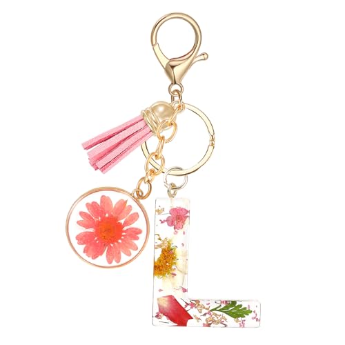 JSRQT Schlüsselanhänger mit Anfangsbuchstaben L,Harz Schlüsselanhänger Buchstabe für Damen Mädchen,Rosa Initiale Alphabet Schlüsselringe,Initial Letter Keychain für Handtasche Geldbörse(L) von JSRQT