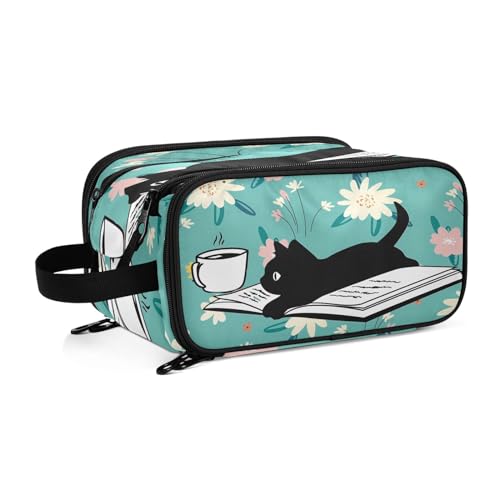 JSTEL Make-up-Tasche mit Pinselfach, Make-up-Tasche, Organizer, Reise-Make-up-Pinseltasche, Polyester-Kosmetiktasche, Katze 30, 11x5.7x7 inch von JSTEL