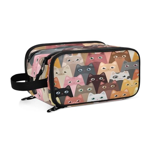 JSTEL Make-up-Tasche mit Pinselfach, Make-up-Tasche, Organizer, Reise-Make-up-Pinseltasche, Polyester-Kosmetiktasche, Katze 9, 11x5.7x7 inch von JSTEL