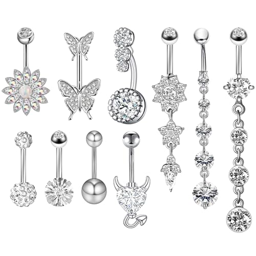JSTHHTT 10er Set Bauchnabelpiercing Schwangerschaft, Bauchnabelpiercing Schmetterling Herz Blume Anhänger Schmuck Damen, Belly Piercing Set von JSTHHTT