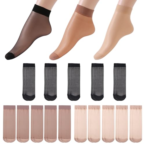 JSTHHTT 15 Ankle Nylon High Sheer Socks for Women, Transparente Strümpfe Nylonstrümpfe Damen Beliebte Seide Socken, Universal Nude Ultra Thin Nylon Mesh Socks Stockings Summer Socks (3 Farben) von JSTHHTT
