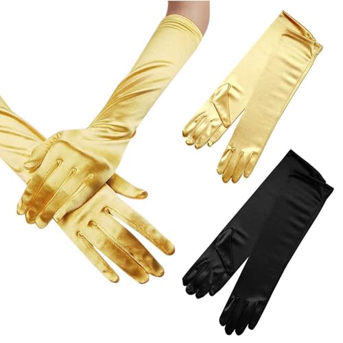 JSTHHTT 2 Paare Handschuhe Lang, 1920s Handschuhe für Damen, Handschuhe Elegant Damen, Satin Classic Abendhandschuhe, Party Kostüm Handschuhe, für Classic Opera Party Karneval Kostüm von JSTHHTT