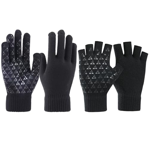 JSTHHTT 2 Paare Strickhandschuhe Winter Handschuhe Herren Damen Touchscreen Winterhandschuhe Flexible und Angenehm Weiche Fingerhandschuhe, Halbfinger Handschuhe Warme Winter Fingerlose Handschuhe von JSTHHTT