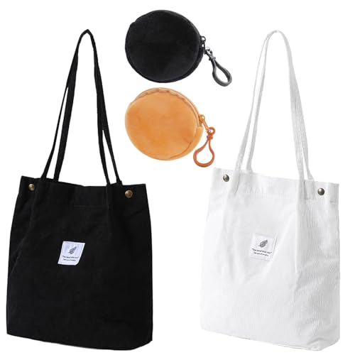 JSTHHTT Cord Tasche Damen Shopper Mit Reißverschluss, Tote Bag für Uni Strand, Aesthetic Umhängetasche Aus Stoff, Large Shoulder Bag Women's Beach Bag von JSTHHTT