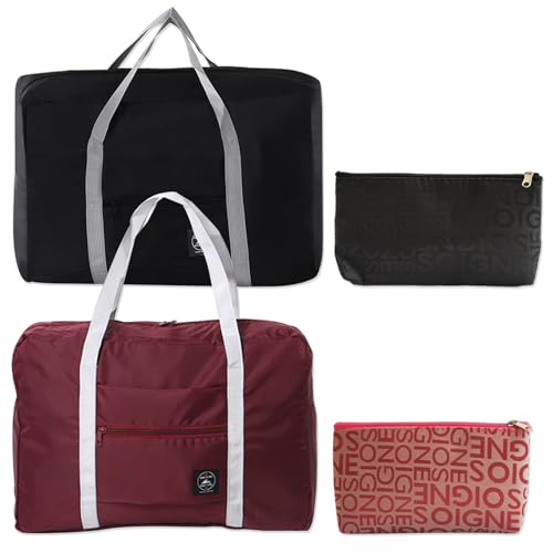 JSTHHTT 2 Pcs Faltbare Reisetasche Damen & Weekender Damen, Handgepäck Tasche für Flugzeug Reisetasche Klein Faltbare Sporttasche Weekender Handgepäck Koffer für Herren und Damen, Travel Bag von JSTHHTT