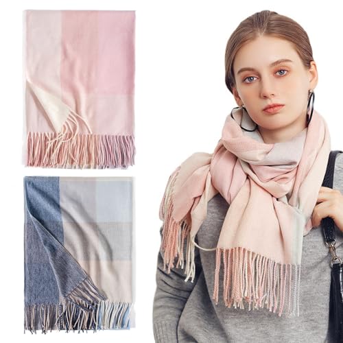 JSTHHTT 2 Pcs Schal Damen Warm Herbst Winter Unifarben Baumwolle mit Quasten/Fransen, Schal Kariert Pashmina Herbstschal Winterschal Plaid Modeschal Weicher Warmer, Premium Kaschmirimitat Tuch Damen von JSTHHTT