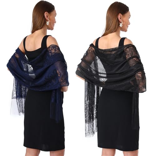 JSTHHTT 2 Stücke Spitze Stola für Damen, Spitzenschal Schal mit Quasten, Lace Weich Schultertuch Schals, Für Abendkleid Schal Stola für Abend Party Mesh Hochzeit Schals von JSTHHTT