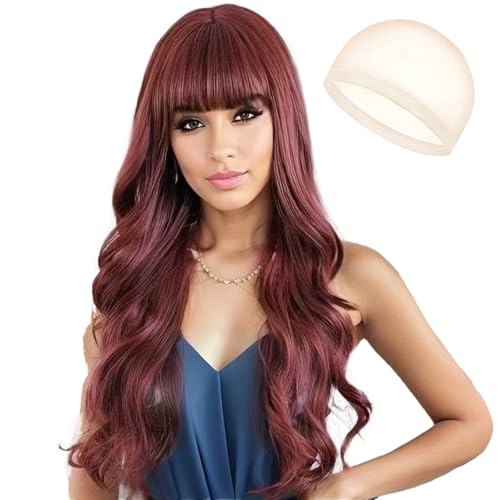 JSTHHTT 26 Zoll Länge Rot Perücke für Frauen, Synthetische Haar Perücken, Lange Lockige Volle Haar Gewellt Perücke, für Tägliche Karneval Fasching von JSTHHTT