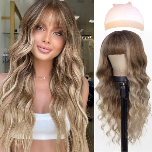 JSTHHTT 26 Zoll Lange Ombre Perücke, Synthetische Haar Perücken, Ombre Blond Mix Braun, für den täglichen und festlichen Gebrauch bei modebewussten Frauen von JSTHHTT