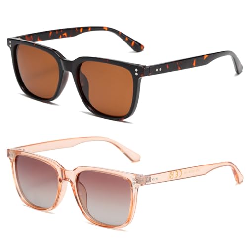 JSTHHTT 2PCS Polarisiert Runde Sonnenbrille Damen, Uv 400 Schutz, Retro,Trendy, Klassisch, UV400-Unisex-Sonnenbrillen, Polarisierte Damen Sonnenbrille FüR Frauen-Autofahren Und Camping von JSTHHTT