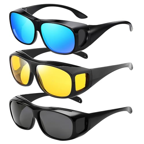 JSTHHTT 3PCS Übergröße Überzieh Sonnenbrille Herren Und Damen, Polarisiert üBerzieh Sonnenbrille, üBergroß üBerbrille FüR BrillenträGer UV400 Schutz FüR BrillenträGer Fit Over Brille Fahren Angeln von JSTHHTT