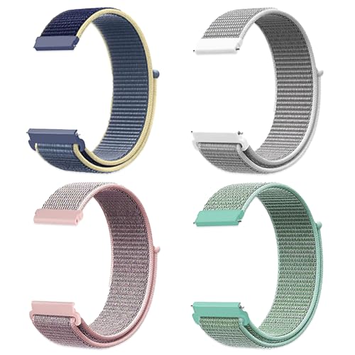 JSTHHTT 4 Stück Schnellverschluss Armband, Fabric Aatmungsaktive Gewebte Verstellbare Ersatzband (20mm Eisblau, Rosa Sandfarbe, Grün, Muschelfarbe) von JSTHHTT