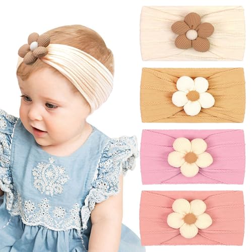 JSTHHTT 4 Stück Stirnband Baby Mädchen, Blumen Nylon Stirnbänder, Weiche süße Kopfbedeckung Haarbänder für Kinder, Baby-Zubehör für Neugeborene, Kleinkinder JSTHHTT 4 Stück Stirnband Baby Mädchen, Blumen Nylon Stirnbänder, Weiche süße Kopfbedeckung Haarbänder für Kinder, Baby-Zubehör für Neugeborene, Kleinkinder von JSTHHTT