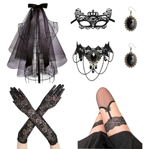 JSTHHTT 6 Stück 20er Jahre Accessoires, 1920er Jahre Zubehör Set, Jahre Fasching Kostüm Zubehör mit Kopfbedeckung Handschuhen Ohrringen, für Halloween Weihnachten von JSTHHTT