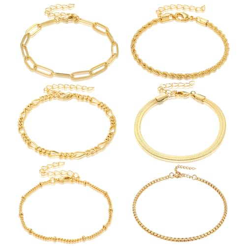 JSTHHTT 6 Stück Armband Set Damen Gold - Verstellbare Stapelarmbänder, Kettenarmband, Charm Armband, Boho Modeschmuck Geschenke für Frauen und Mädchen von JSTHHTT