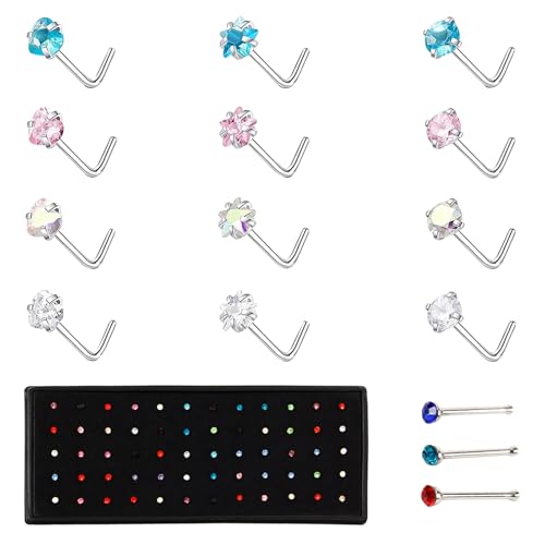 JSTHHTT 72 Stück Nasenpiercing Stecker, L-Form Herz Form Nasenstecker, Piercing Set, Nostril Piercing Damen, für Damen Herren von JSTHHTT