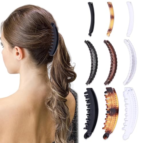 JSTHHTT 9 Stück Haarspangen Bananen Fisch, Bananen Haarspange, Banana Clip, Bananenspange, Ranzösische Bananen Klammer für Damen Mädchen für Langes, Lockiges Oder Glattes Haar von JSTHHTT
