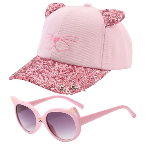 JSTHHTT Baseball Cap MäDchen, MäDchen Baseballkappe Verstellbarer, Baseball Cap Mit Ohren Und Sonnenbrille Kinder Sonnenschutz, UV-Schutz Sonnenbrille Kinde, Geschenke FüR MäDchen von JSTHHTT