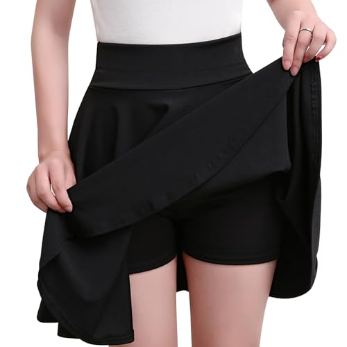 JSTHHTT Damen Basic Casual Stretchy Skirt with Shorts, Vielseitige Dehnbaren Informell Mini Skater Rock, Elastische Taille Sommerrock für Damen Mädchen von JSTHHTT